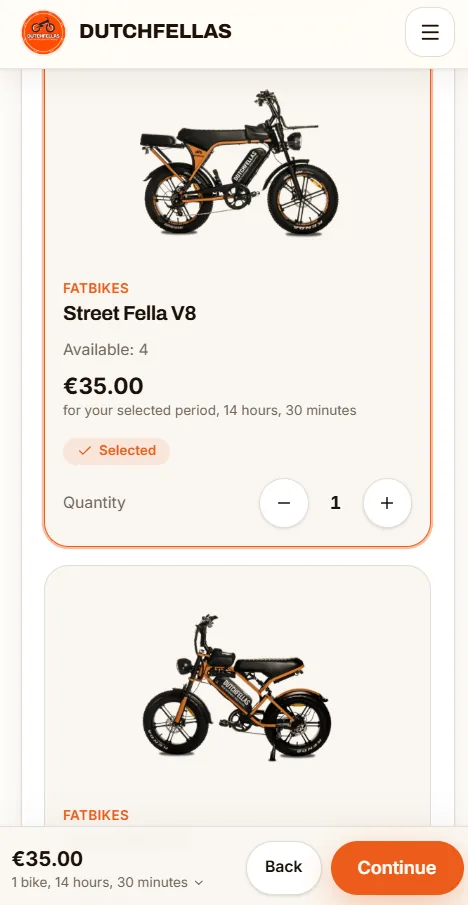 DutchFellas: Booking flow on mobile