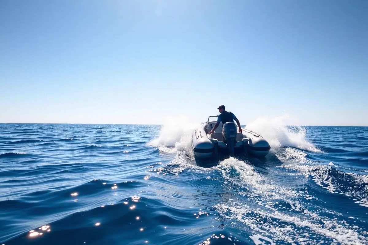Embarcação semirrígida em mar aberto na costa algarvia